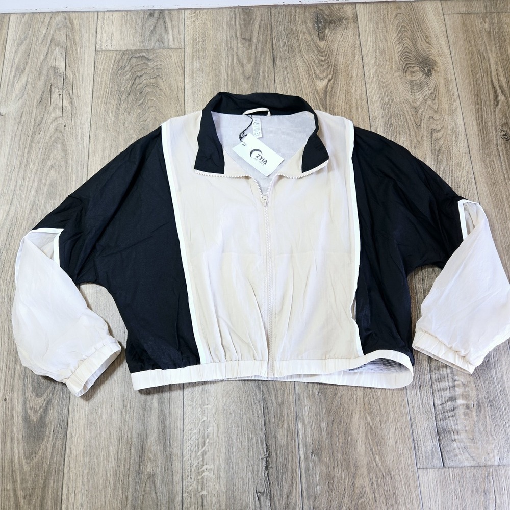 Zyia Active Women Black Tan Block Zipper Track Jacket Size XL NWT